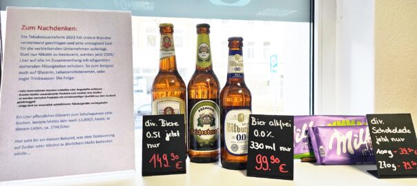 Meyer's Vapeshops bepreist Bier und Schokolade äquivalent zur Tabaksteuerreform